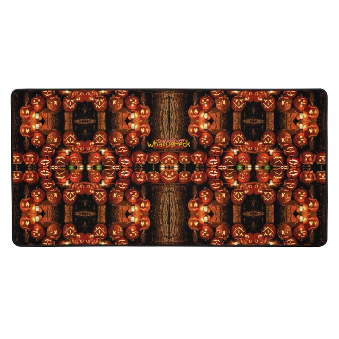 Symmetrical pattern of carved Halloween pumpkins.