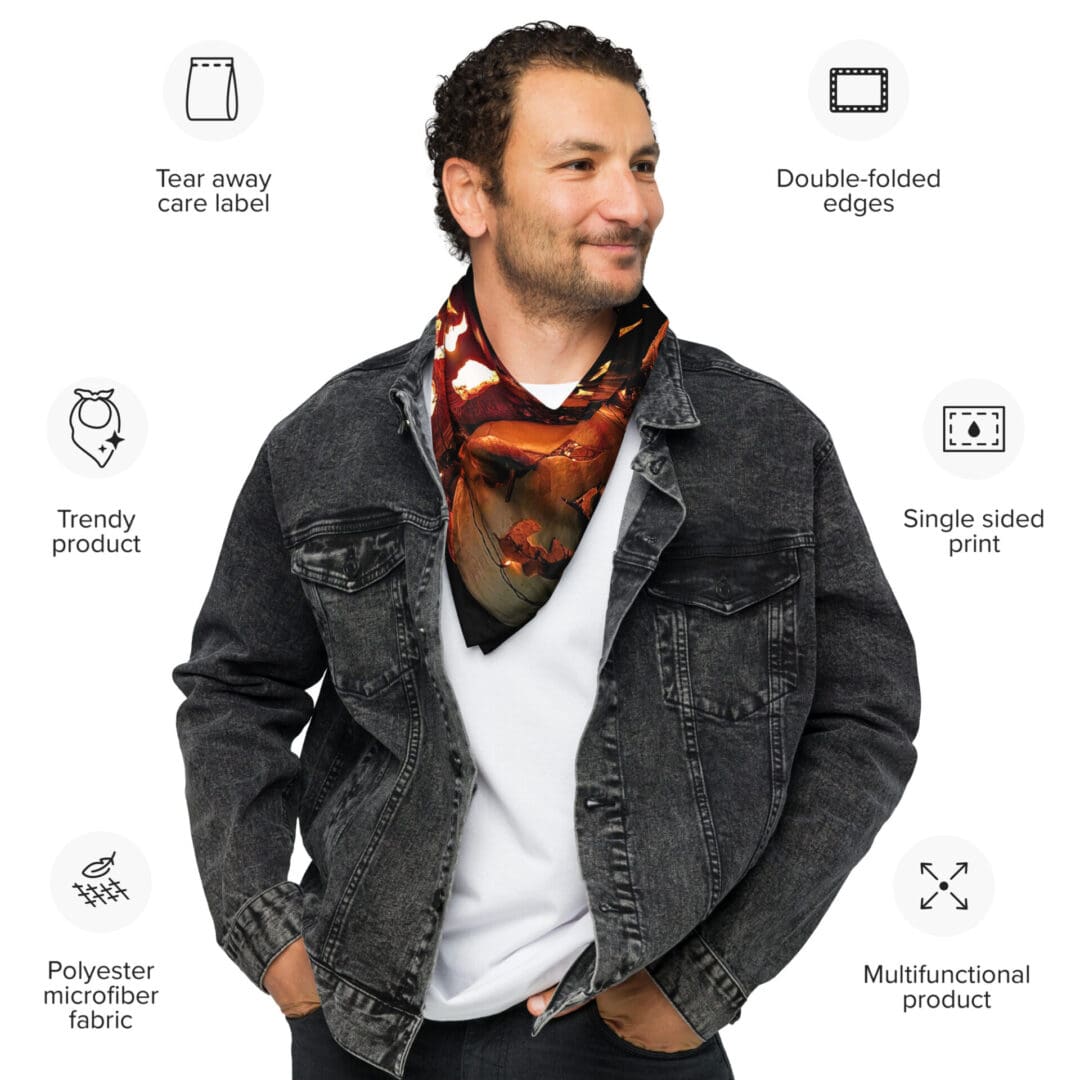 Man wearing a stylish scarf and jacket.