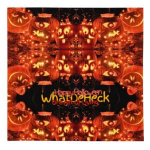 Halloween pumpkins with glowing faces and text.
