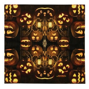 Glowing jack-o'-lanterns arranged in mirror pattern.