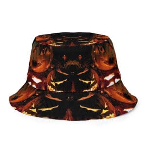 Halloween-themed bucket hat with pumpkin design.