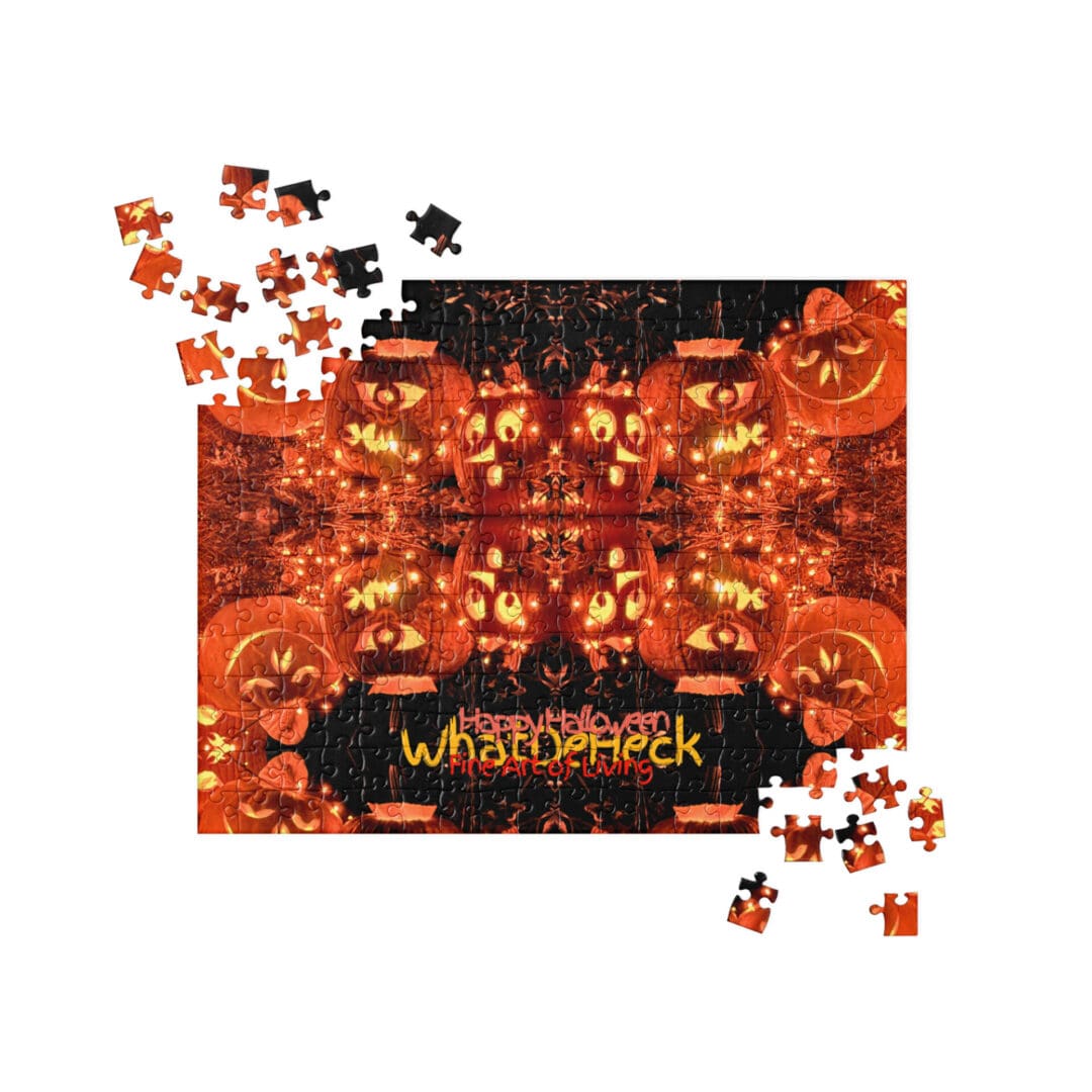 Halloween-themed puzzle with scattered pieces.