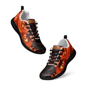 Halloween-themed sneakers with pumpkin design.