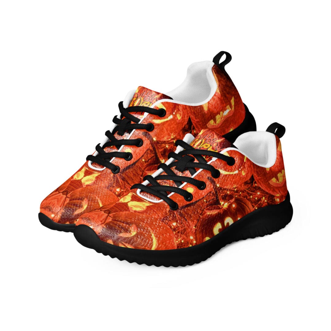 Halloween sneakers with jack-o'-lantern design.