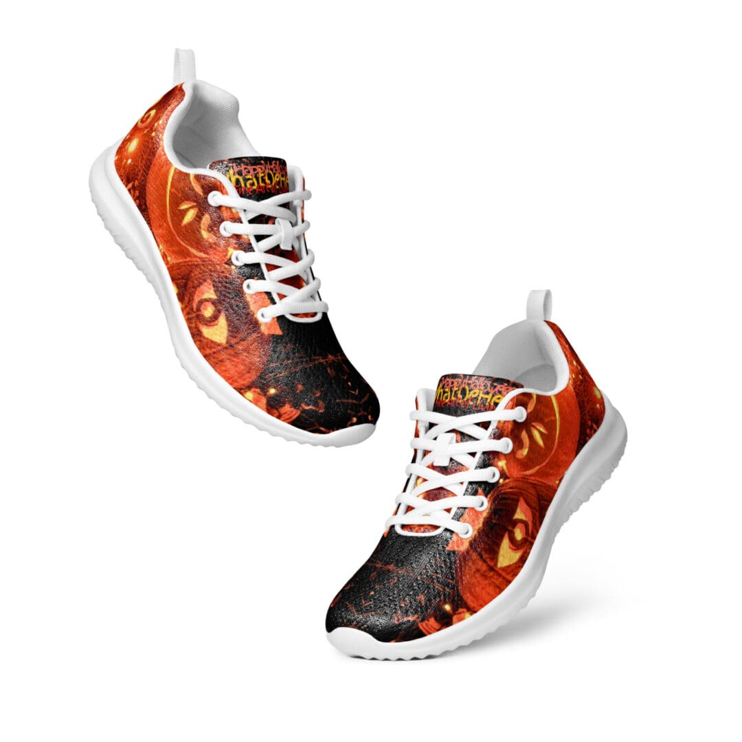 Halloween-themed sneakers with pumpkin design.