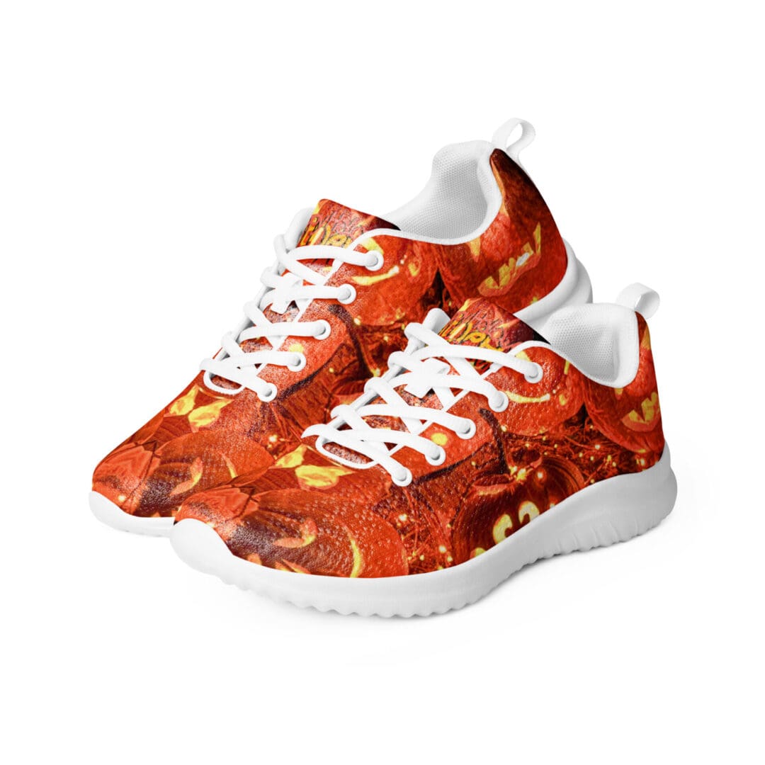 Halloween-themed sneakers with pumpkin design.