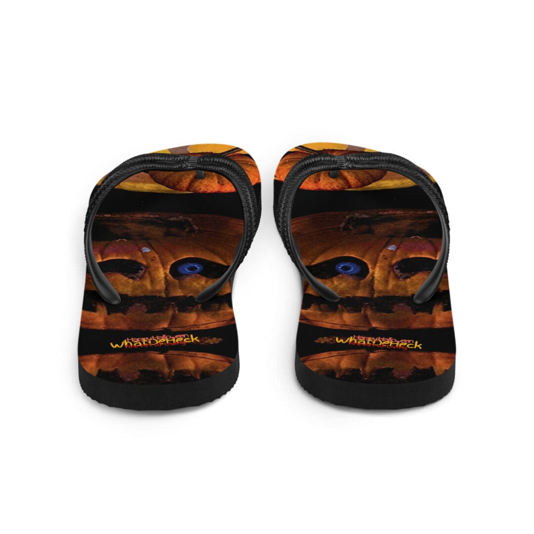 Flip-flops with a unique orange design.