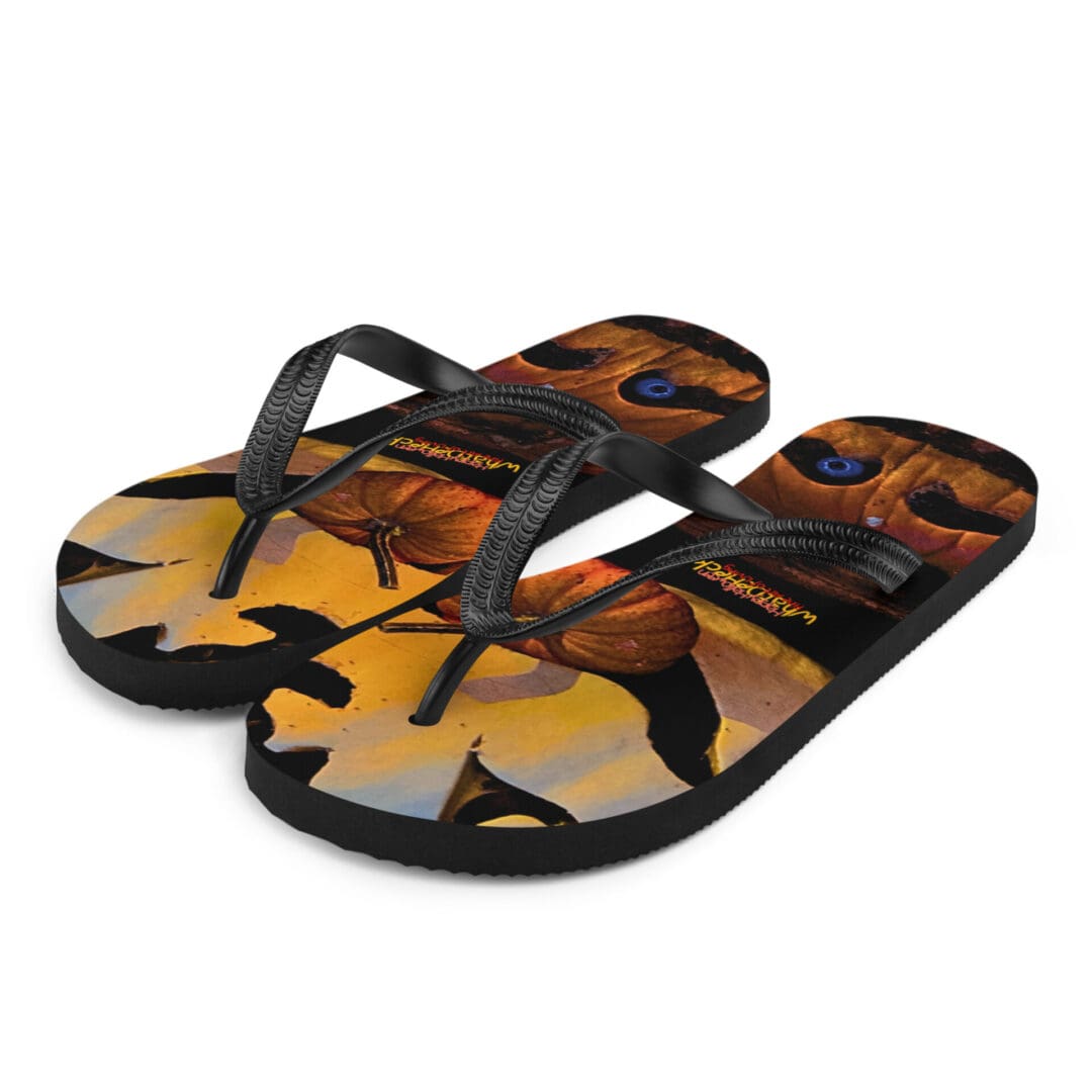 Flip-flops with autumn leaf design.