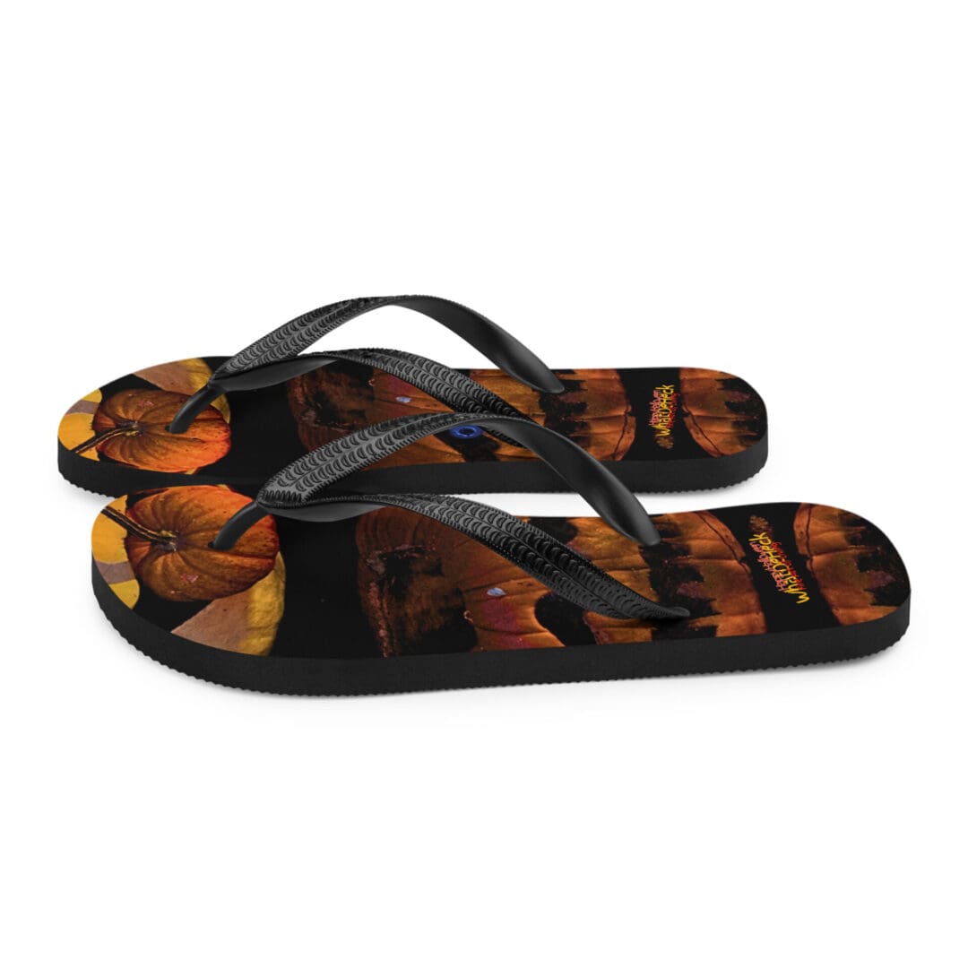 Flip-flops with autumn leaf design.