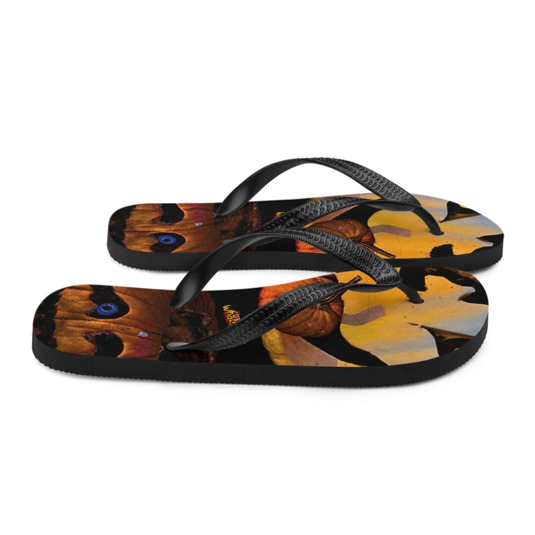 Colorful flip flops with abstract design.