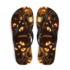 Flip-flops with Halloween pumpkin design.