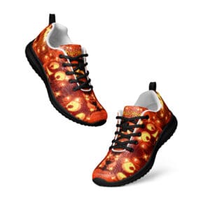 Colorful sneakers with eye pattern design.